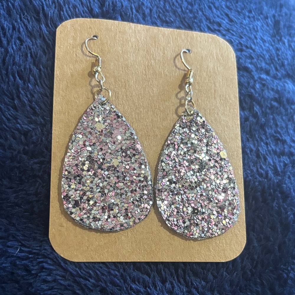 Sparkling Pink and Silver Teardrop Earrings